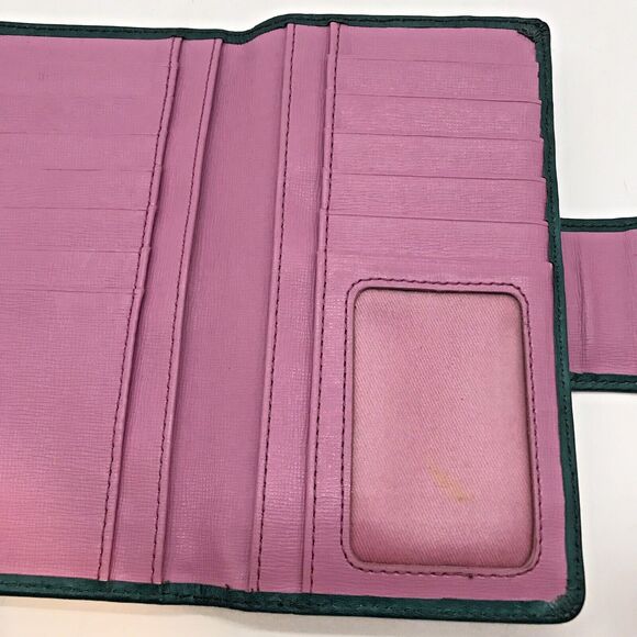 Fossil  Pebbled Leather Wallet Teal Green Bi-fold Zipper Pocket ID CC Cash Snaps - Picture 11 of 11